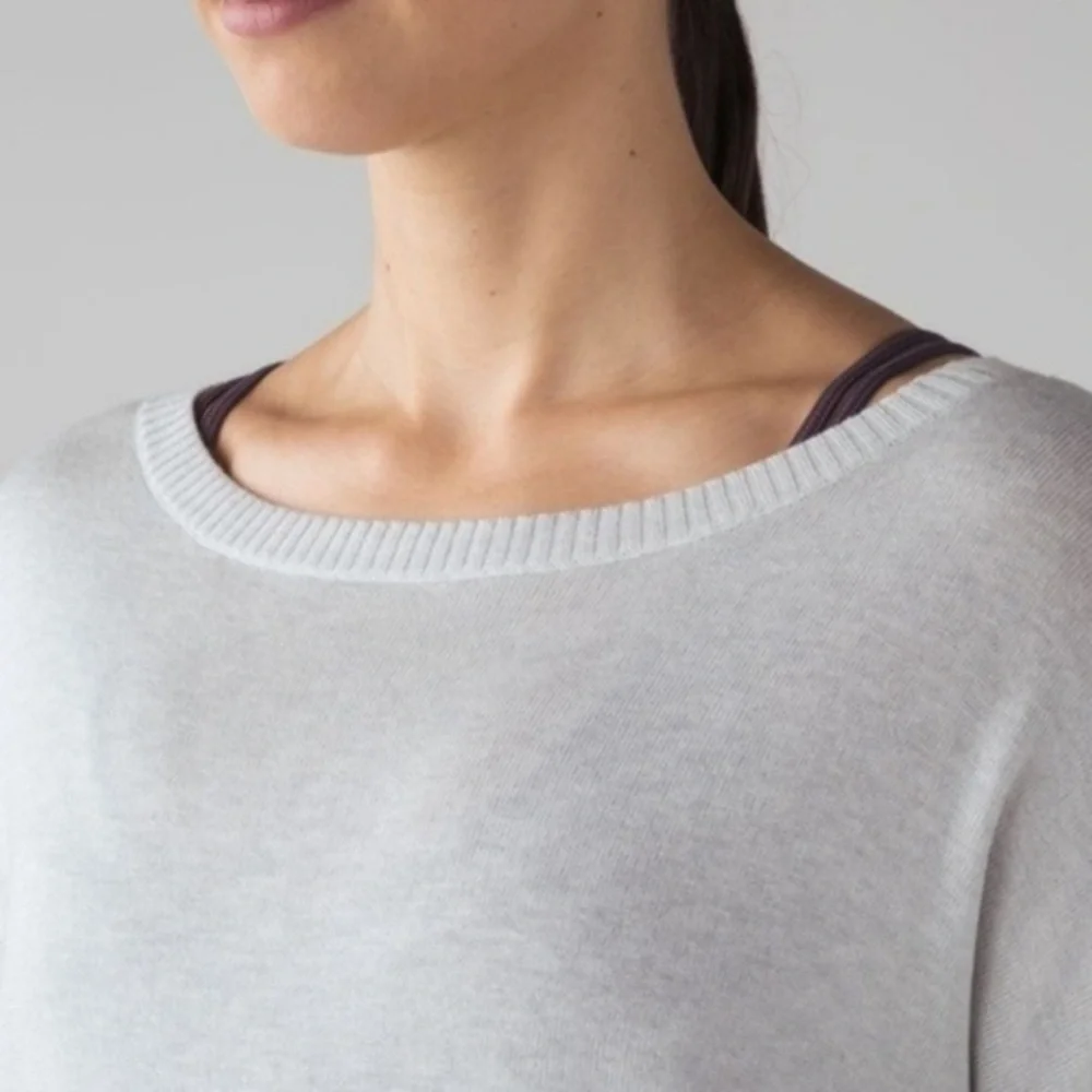 Lululemon Well Being Sweater Heathered Grey Size 12 Cashmere Blend Crew Neck